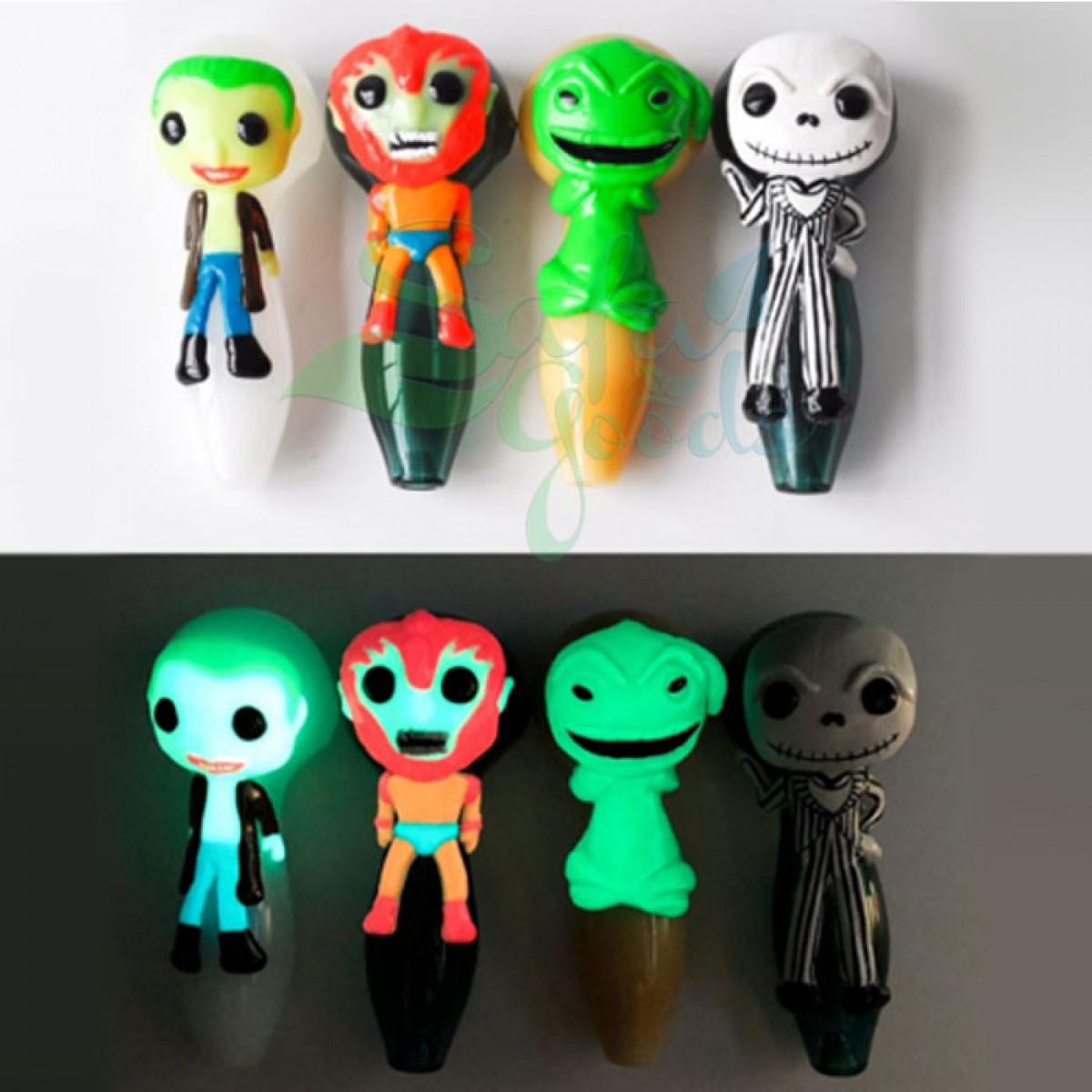 5 Inch Character Glow in the Dark Glass Hand Pipes